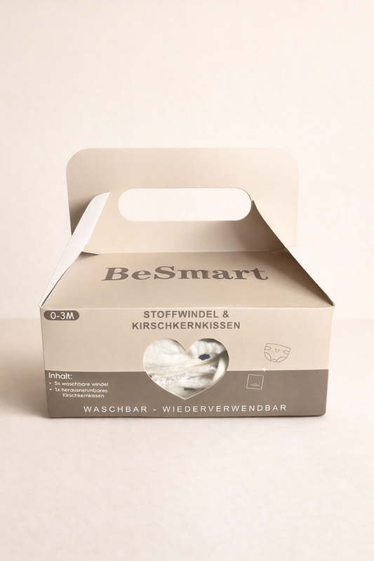 BeSmart® Stoffwindel Set (0-3 Monate) - 5 waschbare Windeln mit Kirschkernkissen | Wiederverwendbar & nachhaltig